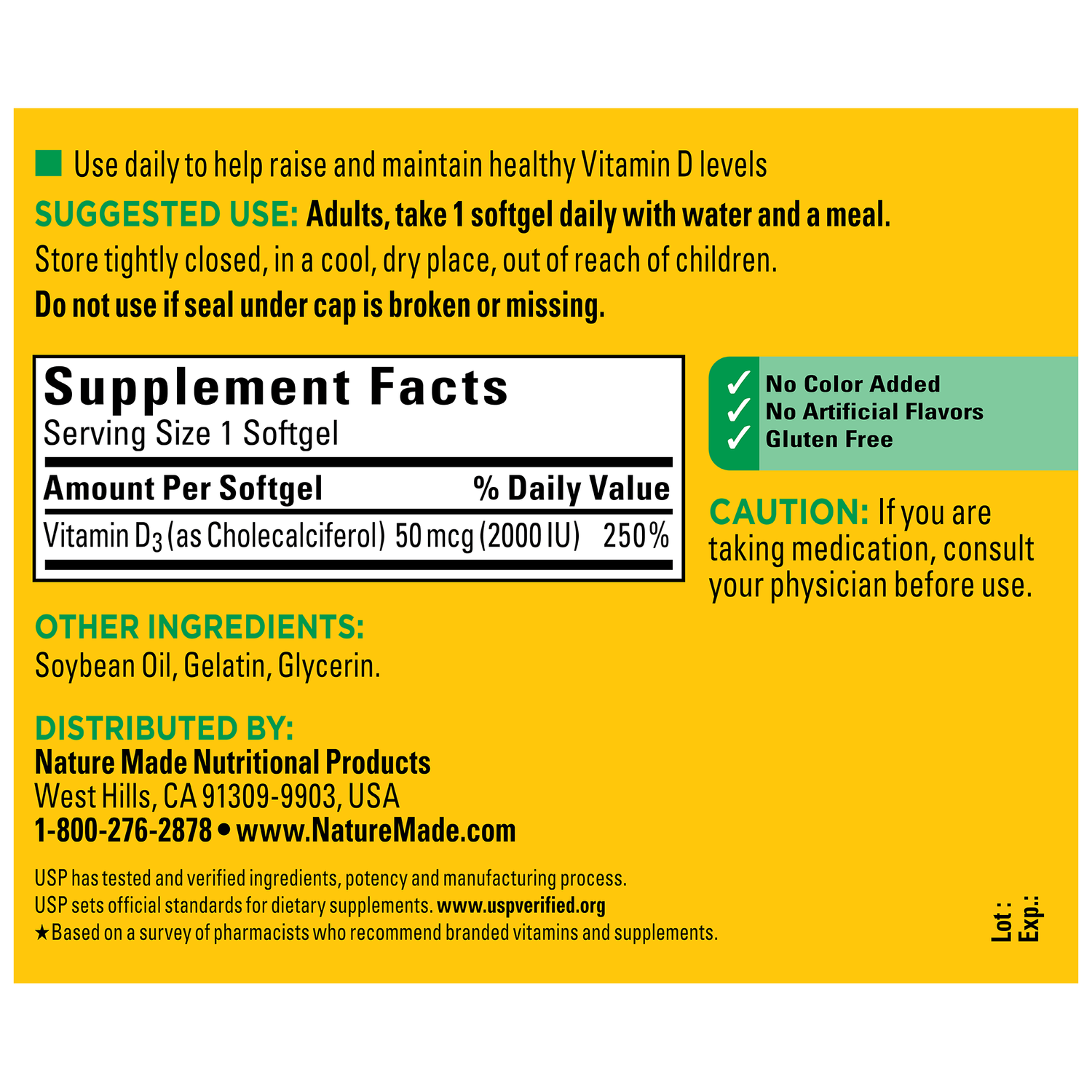 Vitamin D3 2000 IU (50 mcg) Softgels | 250