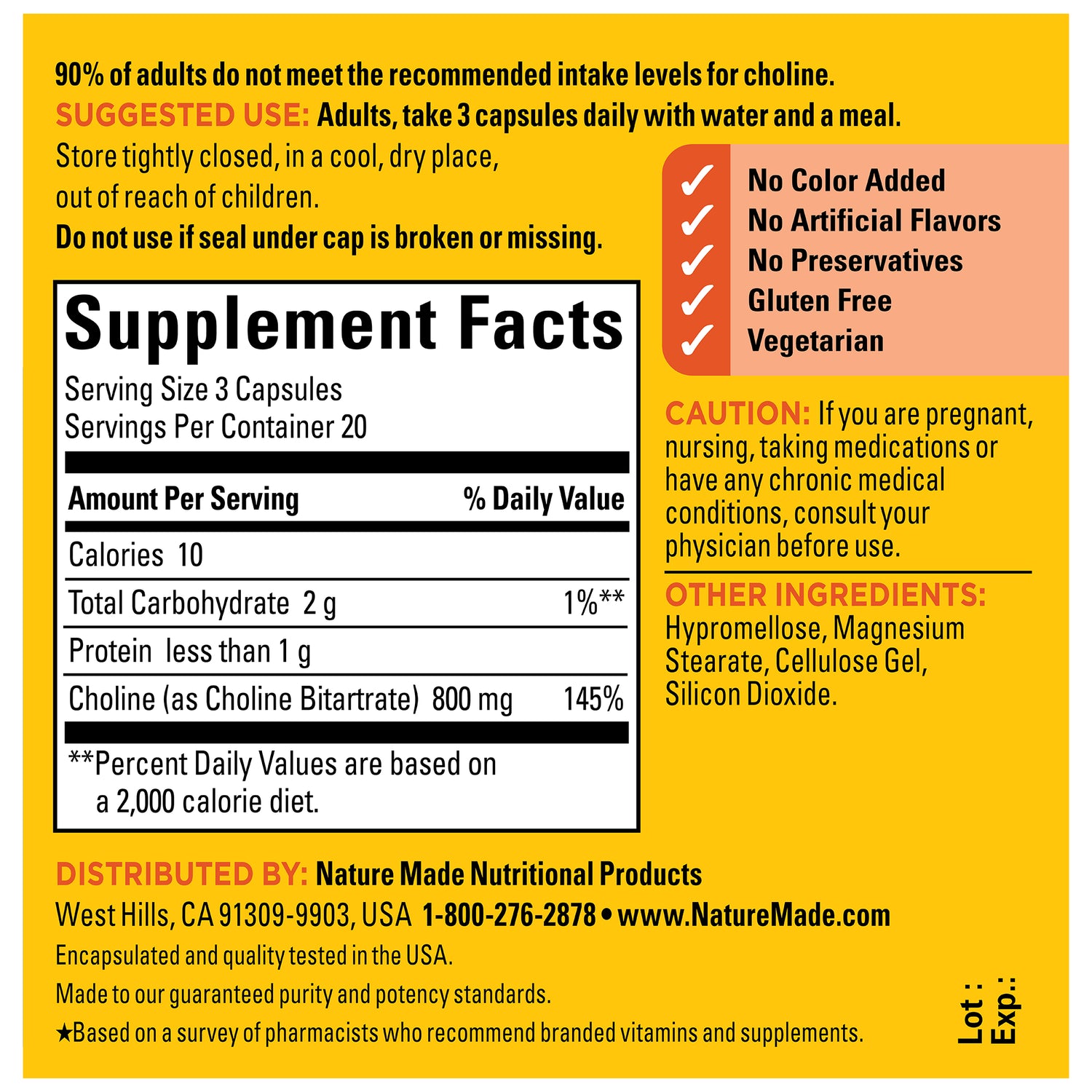 Choline Extra Strength Dosage 800 Mg Per 3 Capsules |